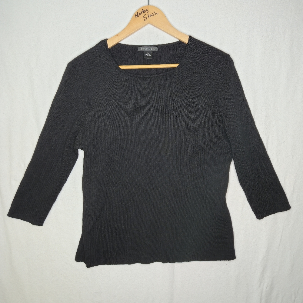 August Silk Ladies Black Ribbed Knit 3/4 Sleeved Scoop Neck Sweater Size XL